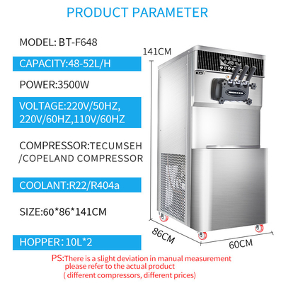Big Capacity Touch Screen Stainless Steel Soft Ice Cream Machine BT-F648